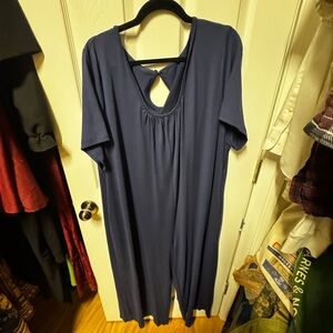 Classic Navy Short-Sleeve Jumpsuit with Keyhole Back